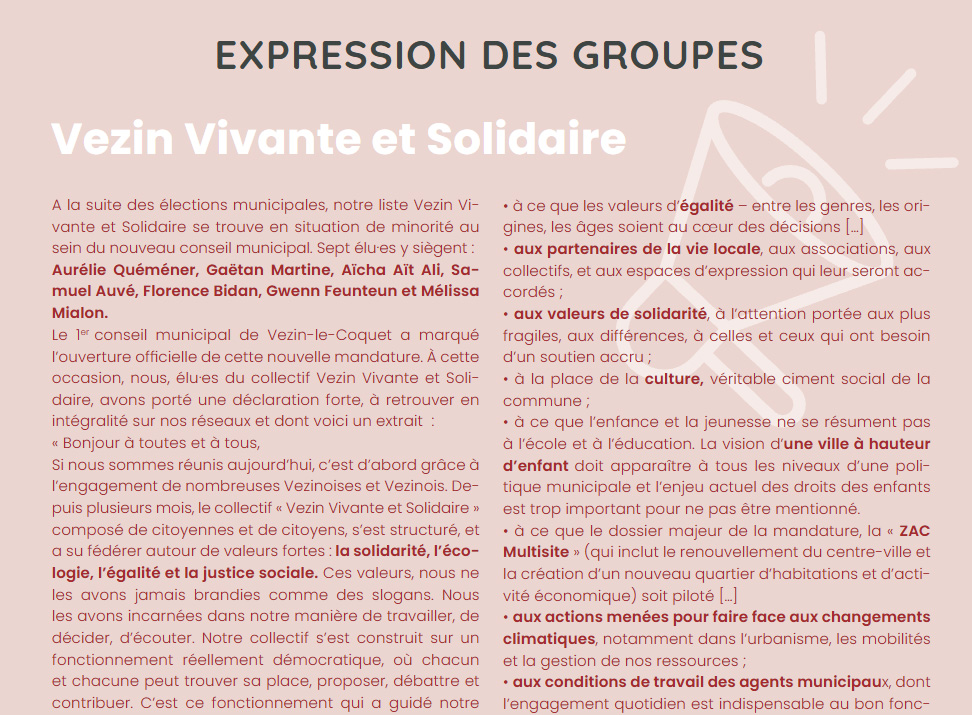 Notre première expression politique dans le Vezinois