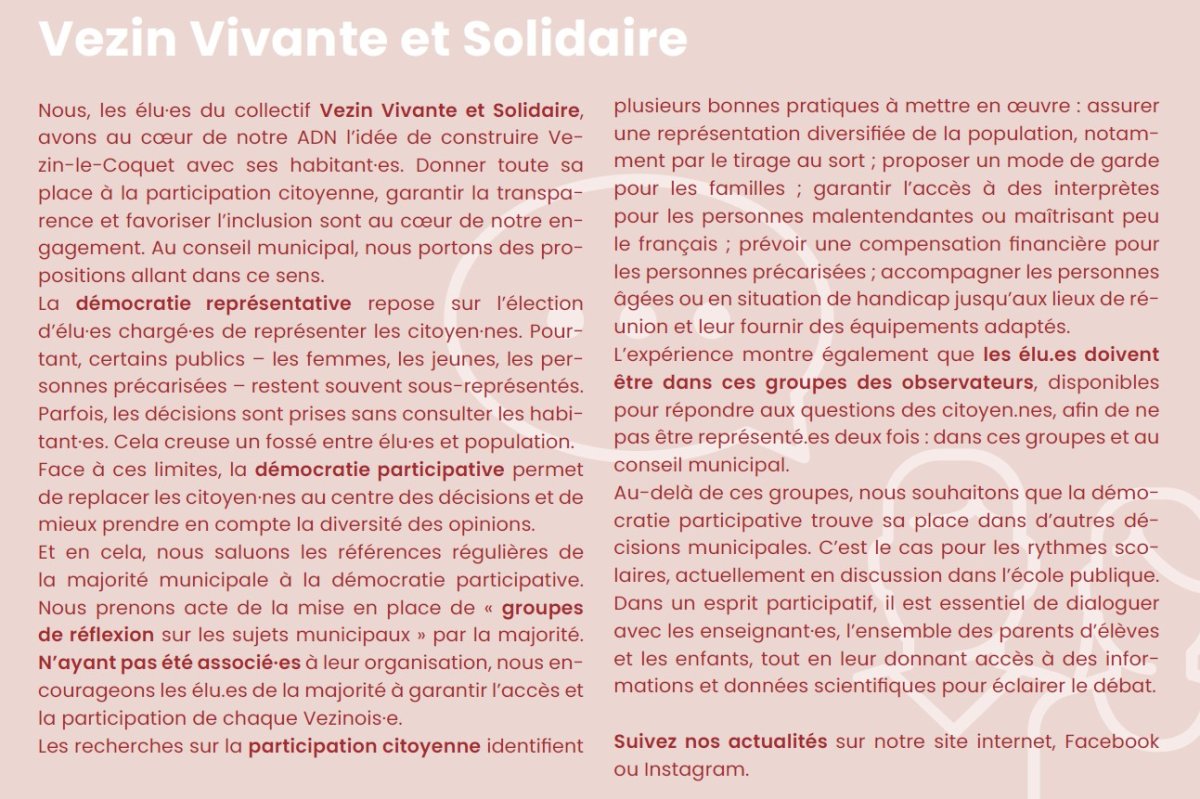  Notre troisième expression politique dans le Vezinois : Pour une démocratie vraiment participative et vraiment représentative 