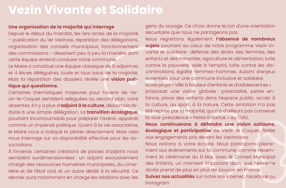  Notre deuxième expression politique dans le Vezinois 